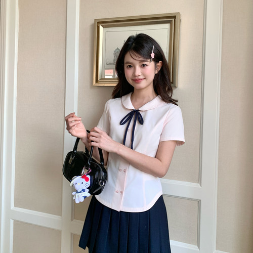 东京岁时记JK粉色娃娃领短袖衬衫