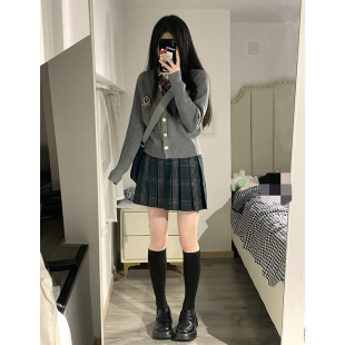 东京岁时记jk毛衣秋季 女英伦小姐 校供感学院风慵懒风灰色针织开衫