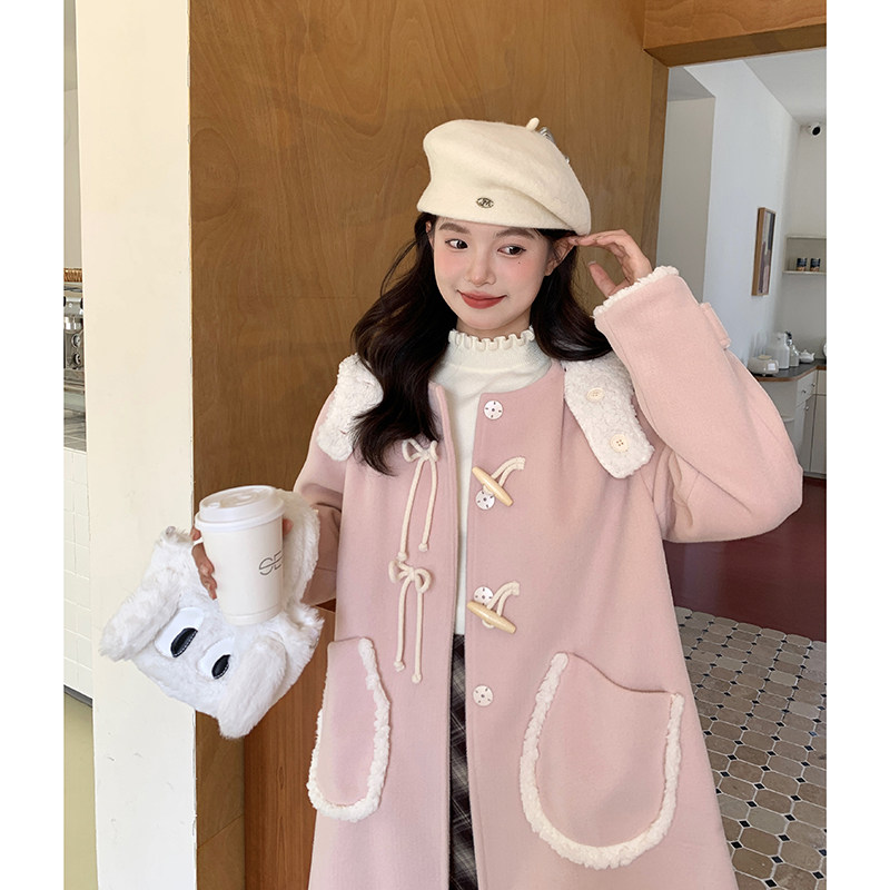 东京岁时记JK粉色毛呢大衣长款