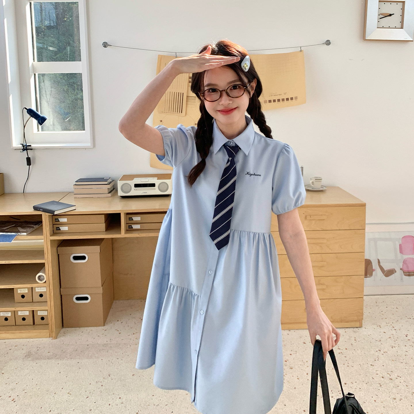 东京岁时记jk夏新款浅蓝色短袖连衣裙设计感日系少女甜美减龄裙子