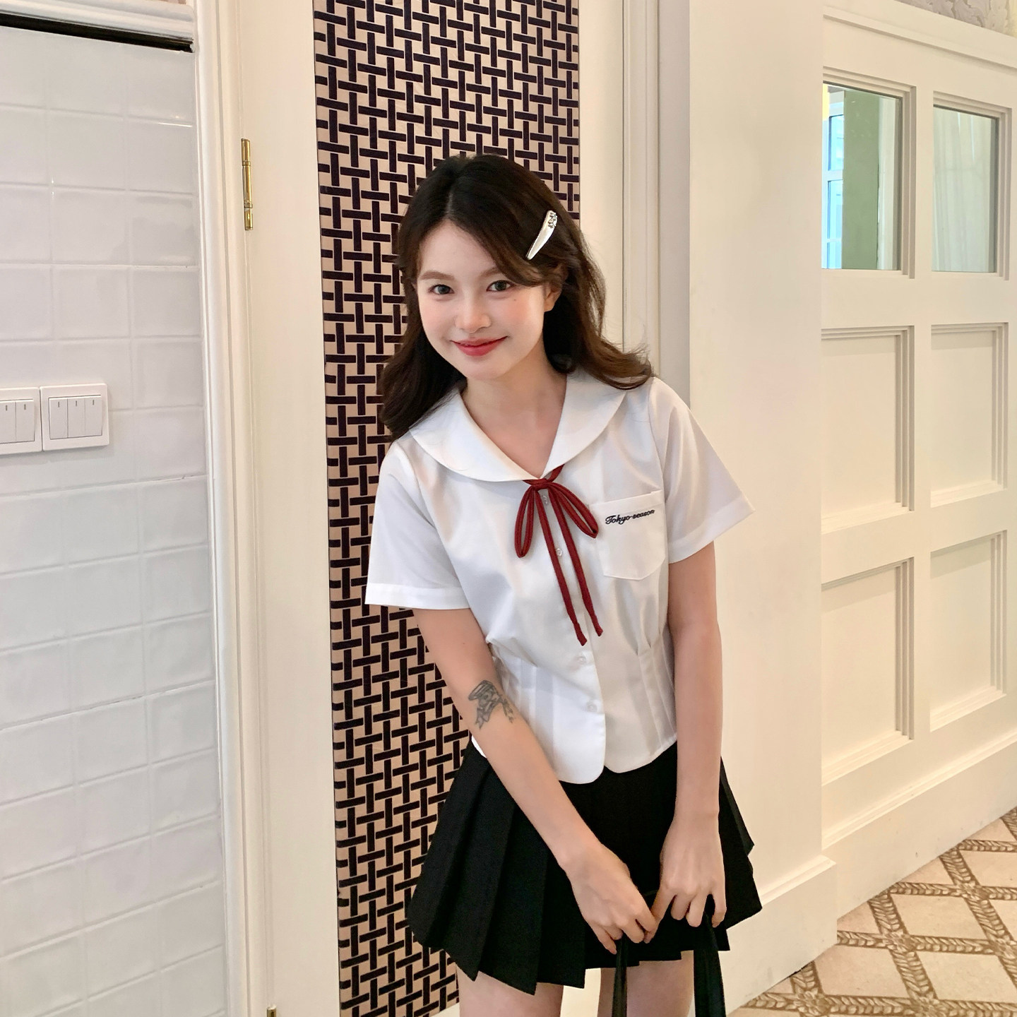 东京岁时记jk学院风白色短袖衬衫图片