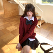 东京岁时记jk圣诞节红色新年针织衫 套头毛衣外套女纯棉上衣灰野川