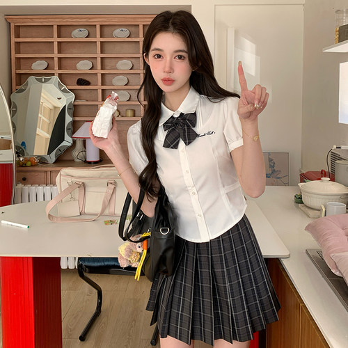 收腰衬衫吉尔小姐短袖素描板裙子