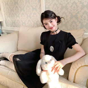 东京岁时记jk原创设计日系黑色花边连衣裙女小个子夏季 甜酷风裙子