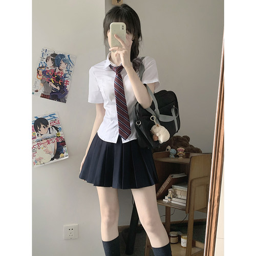 日系JK校供感衬衫格裙套装