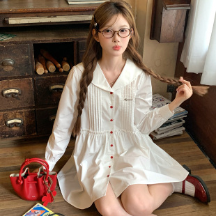 裙子女夏 连衣裙小个子基础款 东京岁时记jk原创正版 海军风白色长袖