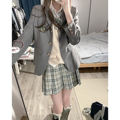 日系制服外套学院风灰色徽章西服