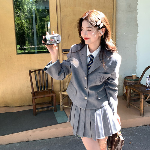 灰色jk制服宽松休闲西装外套