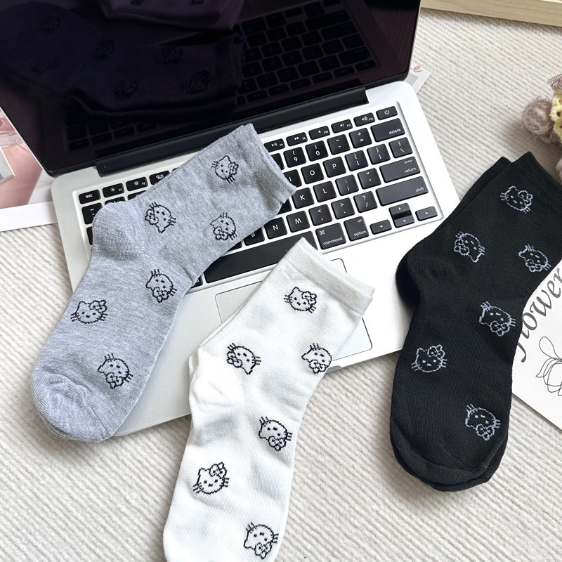 东京岁时记jk制服中筒袜子秋季新款女可爱纯棉无骨堆堆袜刺绣小猫