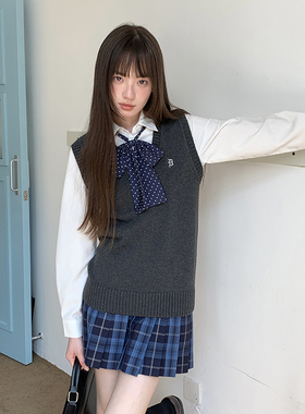 东京岁时记jk制服叠穿针织马甲背心女学院风新款碳灰色灰野川马甲