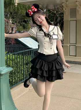 可可少女黑色蛋糕裙可爱半身裙女夏新款短裙a字半裙东京岁时记JK
