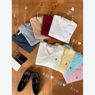 东京岁时记jk毛衣外套多色针织V领套头女春秋宽松纯棉上衣灰野川