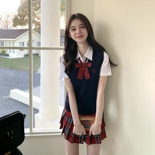 东京岁时记jk红色格裙马甲套装