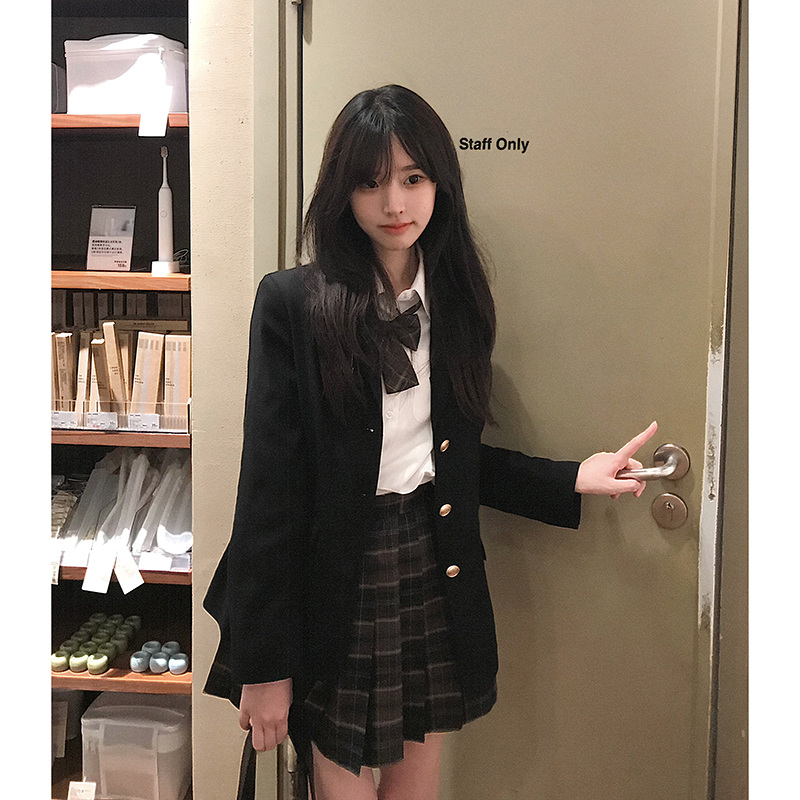 东京岁时记jk制服日系校供感西服女秋学院风黑色西装布朗茶茶套装