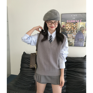 东京岁时记jk针织衫 毛衣马甲背心女慵懒风日系灰色秋冬叠穿上衣女