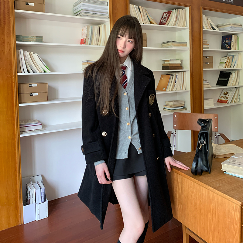 校供2024秋冬毛呢外套女长款