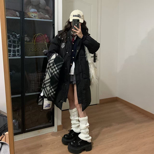 藤野高羽绒服女中长款学院风连帽黑色小个子保暖外套东京岁时记JK