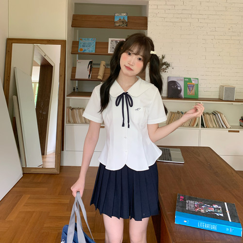 东京岁时记jk短袖衬衫女白色收腰