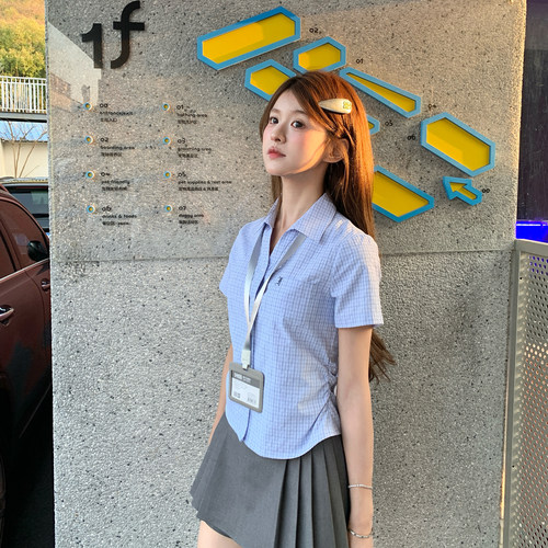 东京岁时记jk短袖显瘦蓝衬衫套装