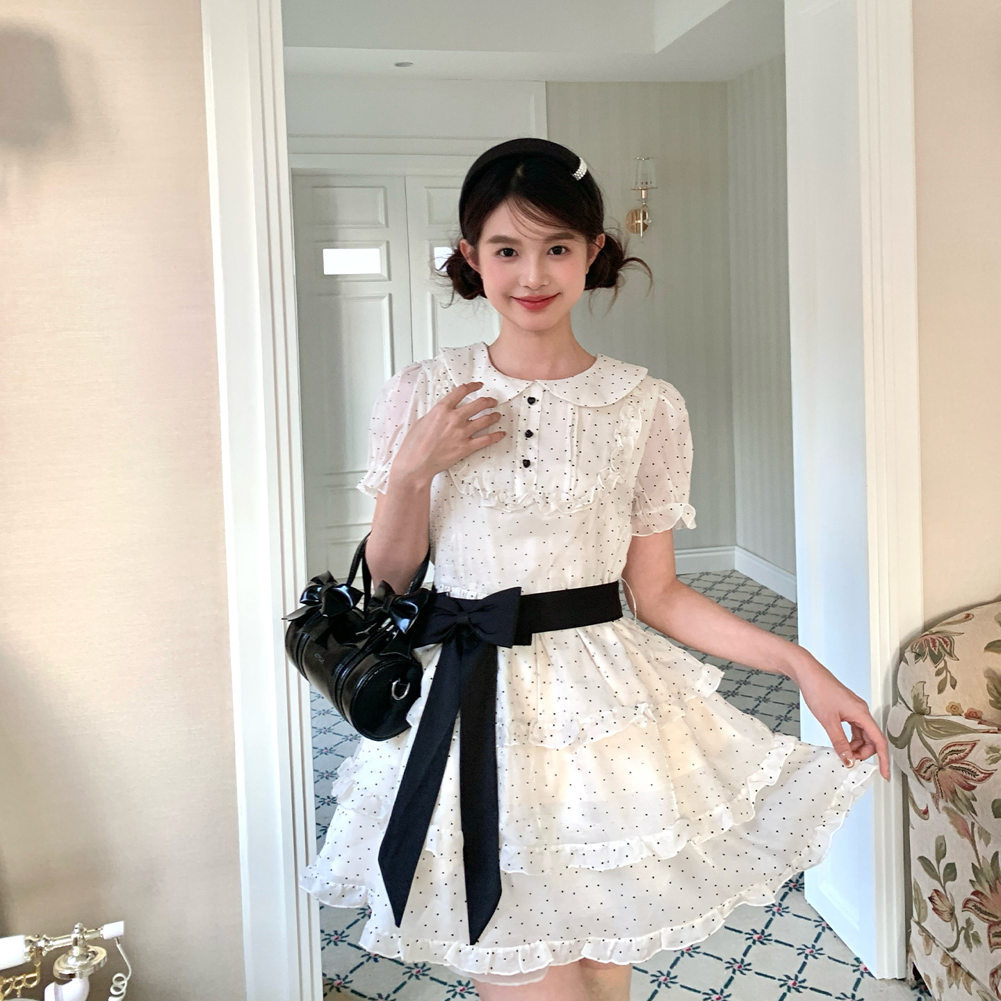 东京岁时记jk波点连衣裙女夏小个子裙子甜美公主蓬蓬裙星夜圆舞曲