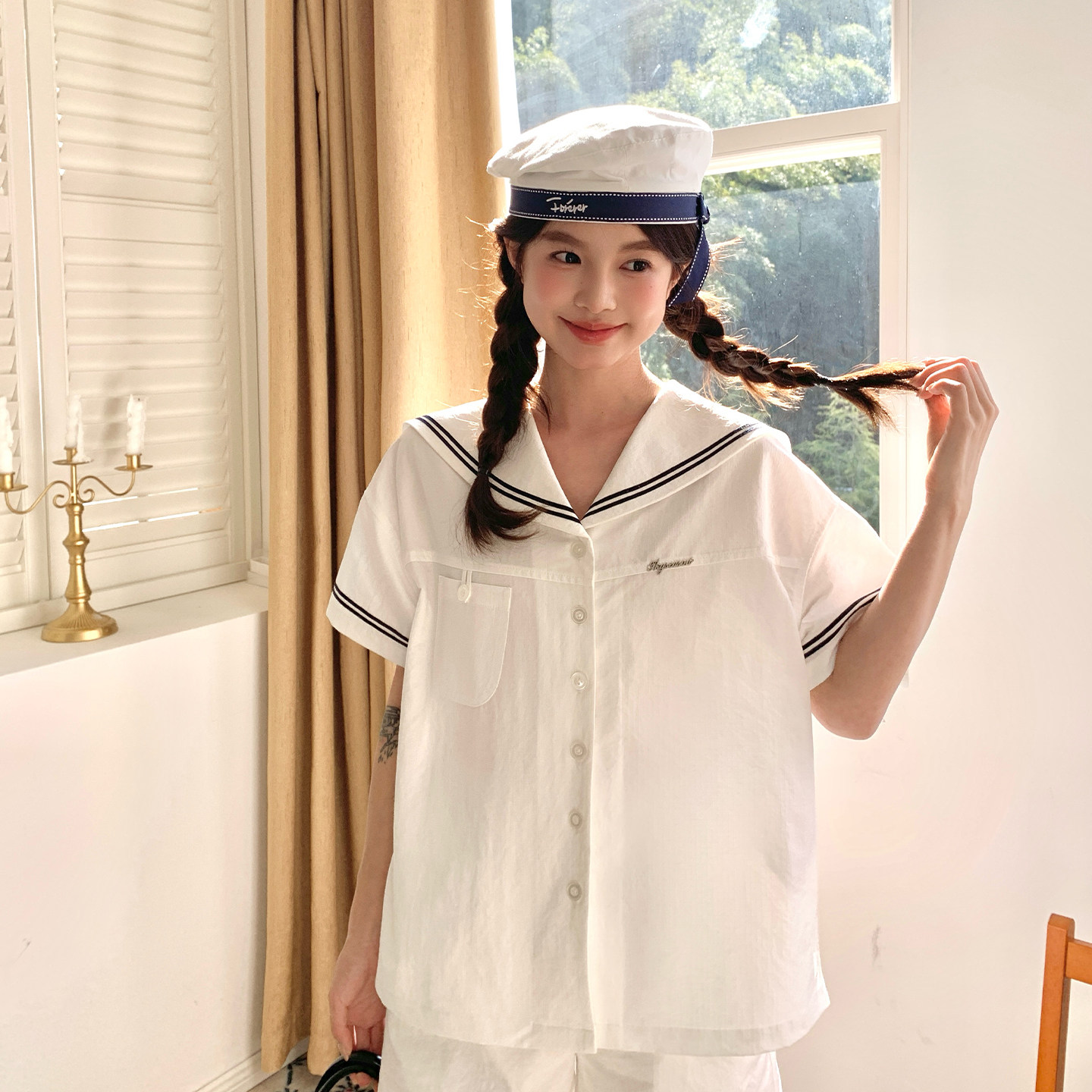 东京岁时记jk原创设计白色日系短袖水手服套装女夏海军风制服上衣