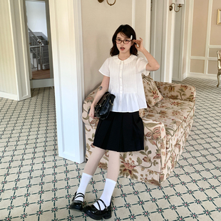 女夏季 衬衫 甜美透气显瘦上衣 娃娃领白色短袖 东京岁时记jk原创正版