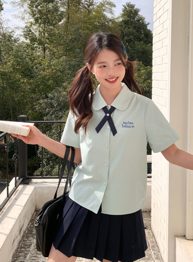 东京岁时记jk制服学院风绿色短袖衬衫女夏小个子百搭休闲校服套装