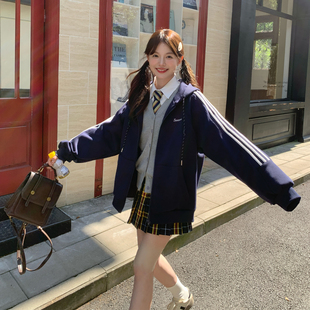 外套女 运动风连帽开衫 东京岁时记jk原创正版 藏青色功能性卫衣秋季