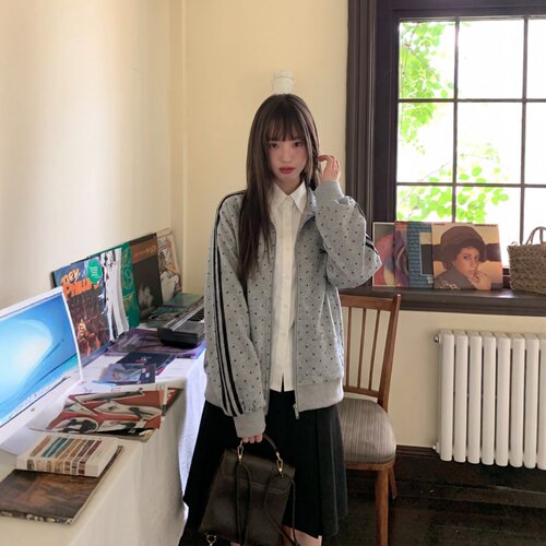 东京岁时记jk灰色波点无帽卫衣女