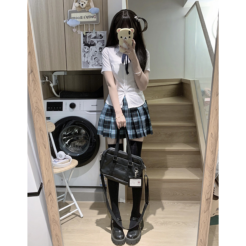 校供感jk制服夏季薄荷汽水格裙
