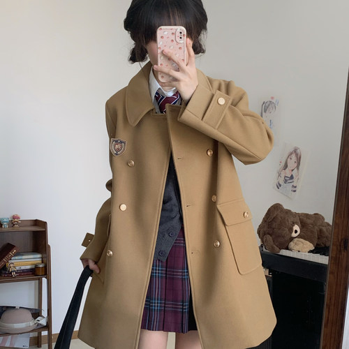 东京岁时记学院风驼色双排扣大衣