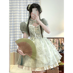 水龙吟小飞袖 流行薄荷绿连衣裙小个子出片穿搭东京岁时记JK 新中式
