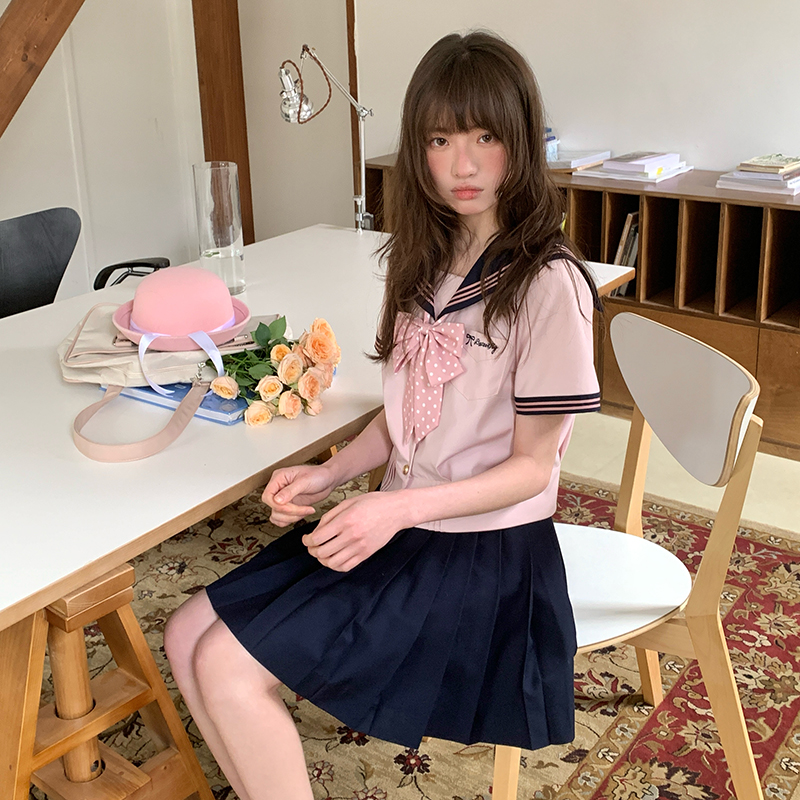 粉色水手服套装夏季上衣女