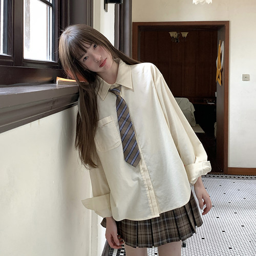 jk制服灯芯绒奶黄色衬衫秋季女