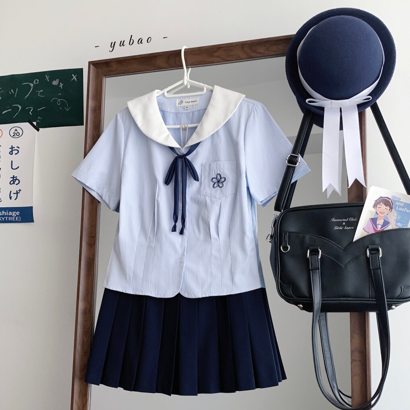 东京岁时记jk蓝色短袖衬衫女款夏图片