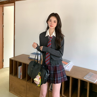 东京岁时记jk制服针织开衫 深灰色毛衣外套灰野川 春日系学院风长袖