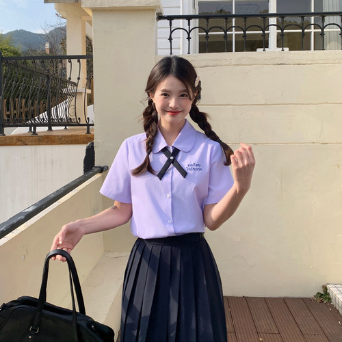 东京岁时记jk紫色短袖衬衫套装女