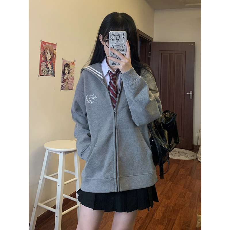 灰色海军领上衣宽松长袖水手服