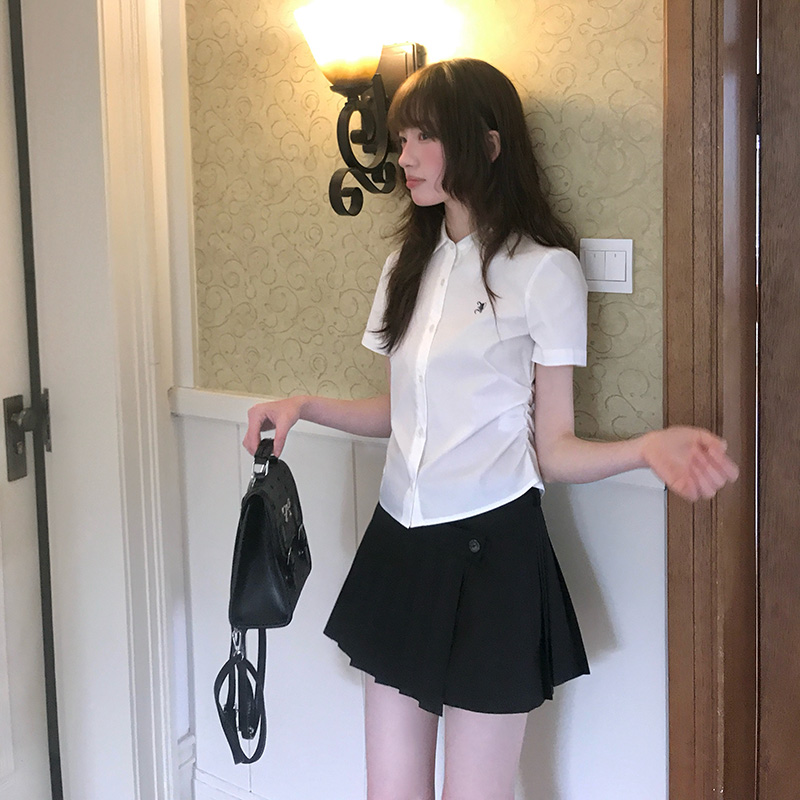 2025夏季学院风清律中白色衬衫女