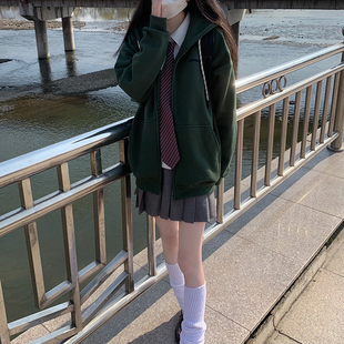 东京岁时记jk原创学院风宽松连帽卫衣外套字母刺绣加绒拉链卫衣女