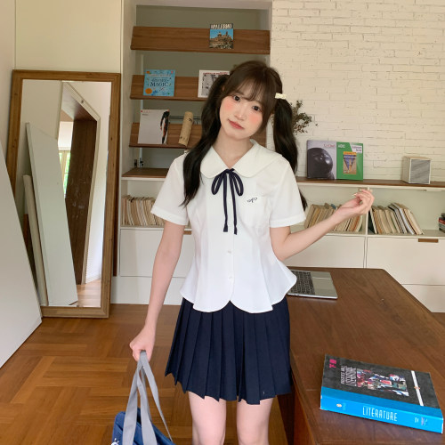 JK制服白衬衫修身收腰短袖