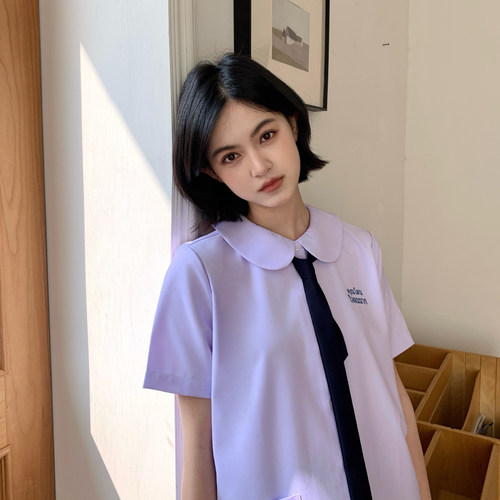 东京岁时记jk毕业季制服女夏芋紫色泰式衬衫小个子校供感短袖校服