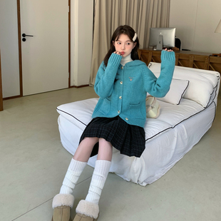 东京岁时记jk学院风加厚针织衫 秋冬绿色显白套头毛衣宽松小个子