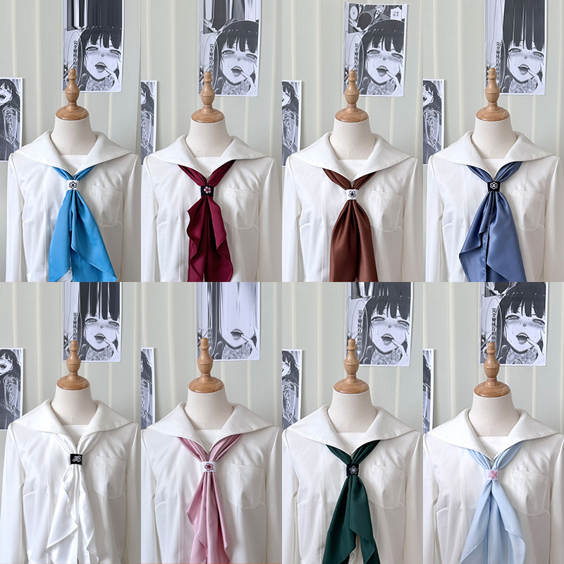 日系甜美新款纯色三角巾丝巾