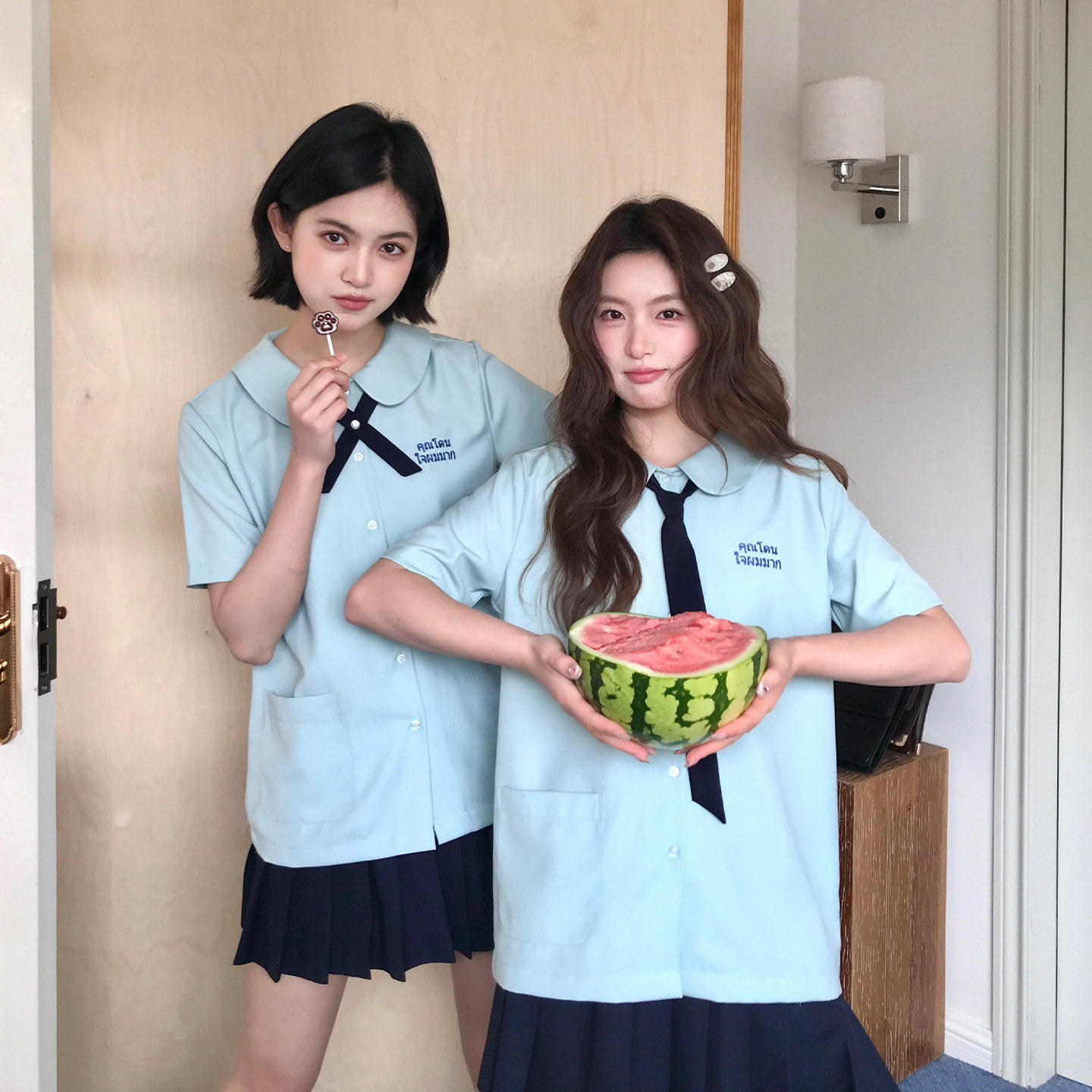 东京岁时记jk制服薄荷绿短袖泰式校服女夏学院风百搭休闲衬衫套装