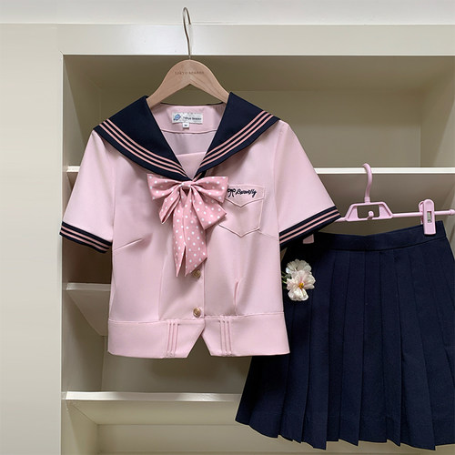 原创设计学院风甜美日系粉色套装