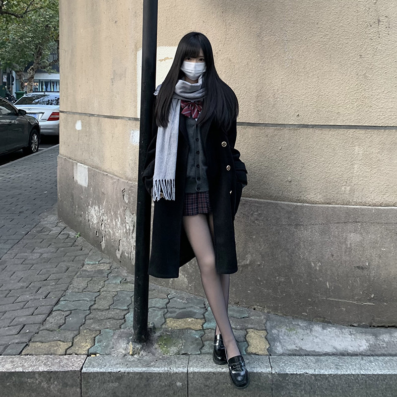 长款学院风大衣毛呢外套津南女大