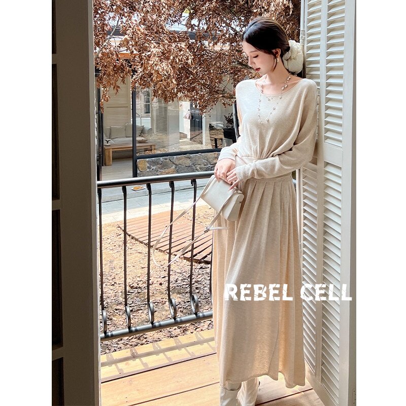 REBEL CELL名媛千金风淑女气质绑带针织衫套装裙春款半身裙两件套
