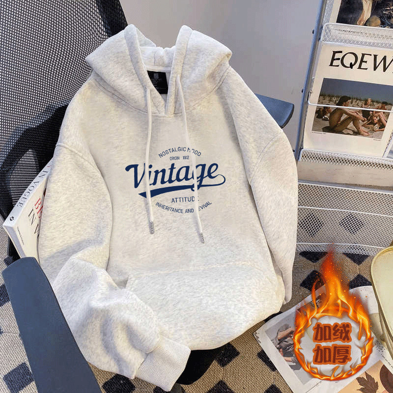 男女童连帽卫衣纯棉一体绒秋冬新款儿童加绒宽松字母洋气上衣大童