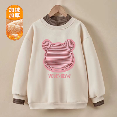 纯棉女童卫衣秋冬装2025新款儿童洋气大童加绒加厚保暖上衣假两件